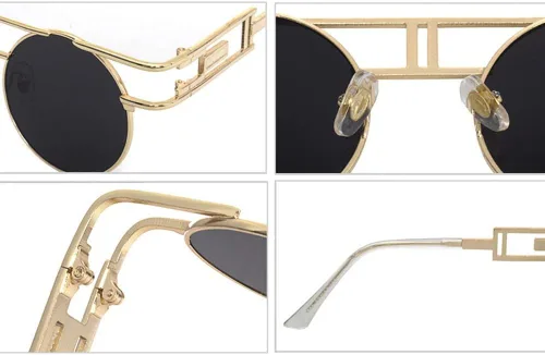 Vista 6 de kachawoo Gafas de sol redondas góticas steampunk para hombre, gafas de sol de metal retro, accesorios para mujer