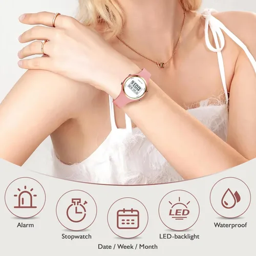 Vista 4 de Relojes deportivos para exteriores, reloj despertador, 5 bares, impermeable, LED digital