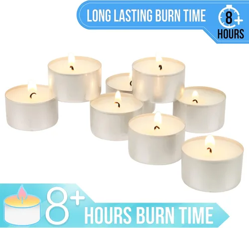 Vista 4 de Stonebriar Paquete de 50 velas de té largas sin perfume sin perfume con 8 horas de tiempo de combustión extendido, color blanco, 50