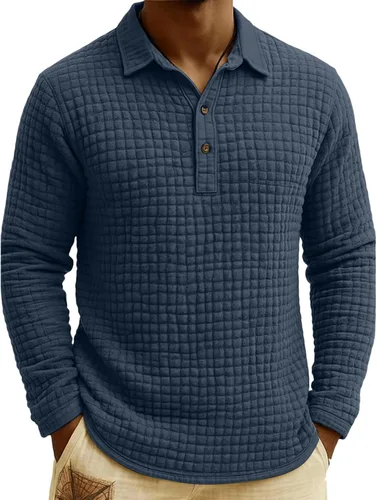 Vista 22 de Polo de punto para hombre, manga larga, ligero, informal, con cuello