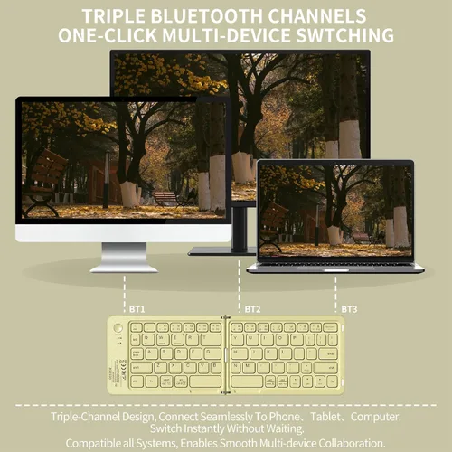 Vista 4 de Mini teclado Bluetooth plegable, teclado portátil compacto inalámbrico recargable con 67 teclas delgadas y silenciosas, bonito teclado de viaje