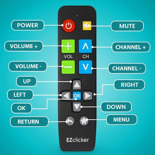Vista 4 de EZclicker Control remoto universal de TV con botón grande (negro) Simple fácil de usar, ideal para personas mayores, funciona con las principales