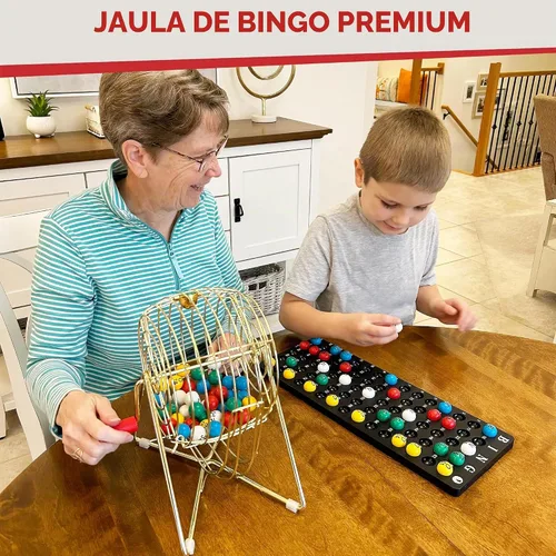 Vista 8 de MR CHIPS Juego de bingo profesional de 11 pulgadas de alto con jaula de acero, bolas eternas de 7/8 pulgadas, tablero maestro para bolas, color 3