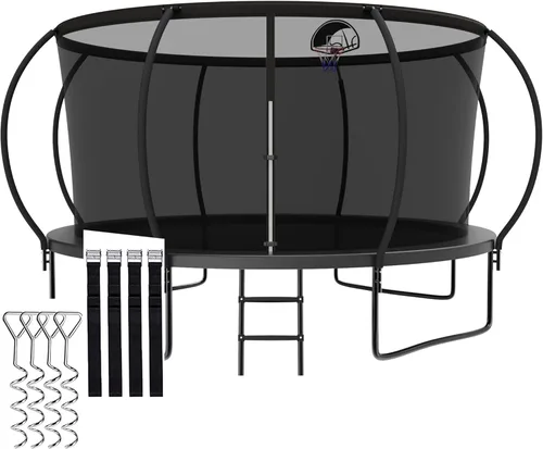 Vista 11 de Trámpolines de 1500 libras 8 10 12 14 15 16 pies para niños y adultos con red de protección, estacas para viento, aro de baloncesto, trámpolines