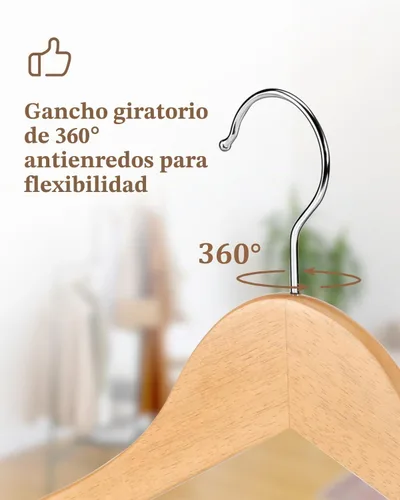 Vista 3 de AMKUFO Perchas de madera para trajes, paquete de 20 perchas de madera antideslizantes con muescas lisas de corte de finlandés, gancho giratorio