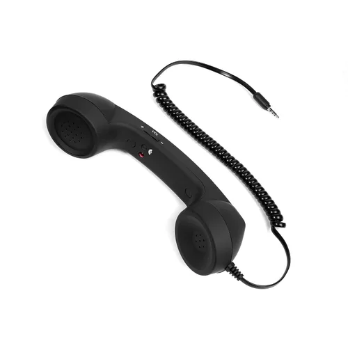 Vista 2 de Fumei Auricular de teléfono retro de 0.138 in reduce la radiación del teléfono celular Micrófono Altavoz Receptor de mano para teléfono Android Negro