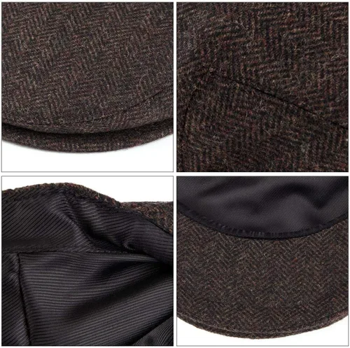 Vista 6 de VOBOOM - Gorra plana en espiga para hombre con mezcla de lana