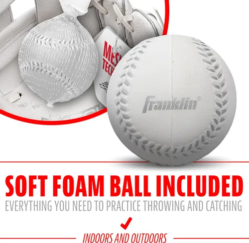 Vista 3 de Franklin Sports - Juego de guante de béisbol para niños + juegos de pelota de espuma - Guantes de teeball Meshtek para niños + bebés - Lanzamiento
