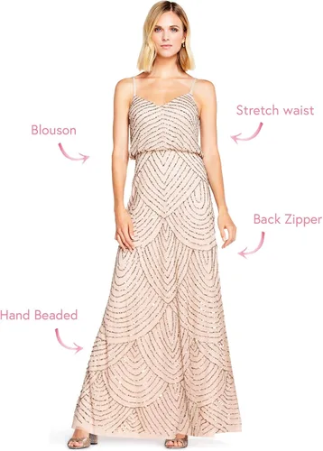 Vista 5 de Adrianna Papell Blouson Gown de cuentas largas para mujer color marrón y rosa