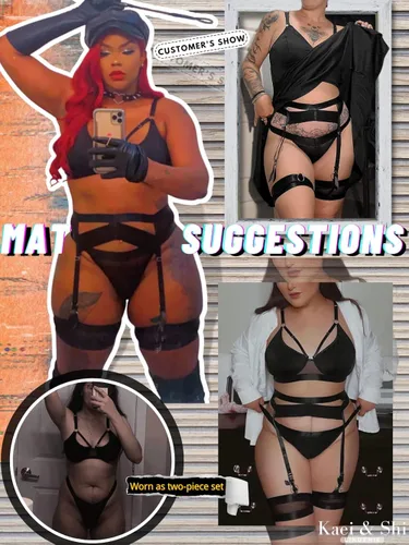 Vista 5 de Lenceria con liguero para mujer, conjunto de encaje traslúcido y sexy de 4piezas