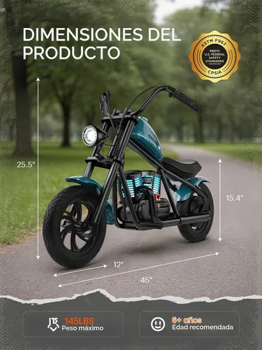 Vista 4 de HYPER GOGO Cruiser 12 Plus - Motocicleta para Niños (SMALT Blue)