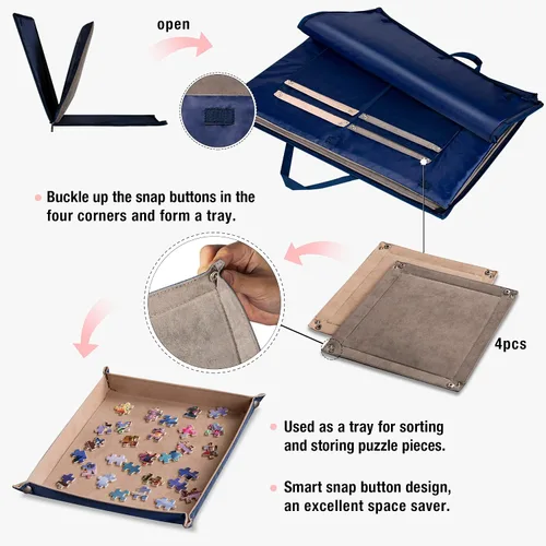 Vista 3 de Lavievert Tablero de rompecabezas de 1000 piezas con funda acolchada, funda portátil con 4 bandejas de clasificación y tabla desmontable