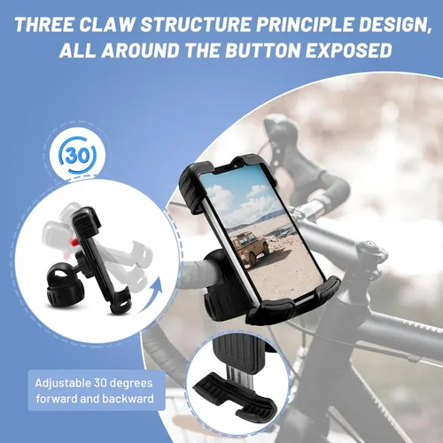 Vista 5 de Soporte ajustable para teléfono celular para bicicleta, motocicleta, soporte ajustable para teléfono celular, giratorio de 360° para manillar