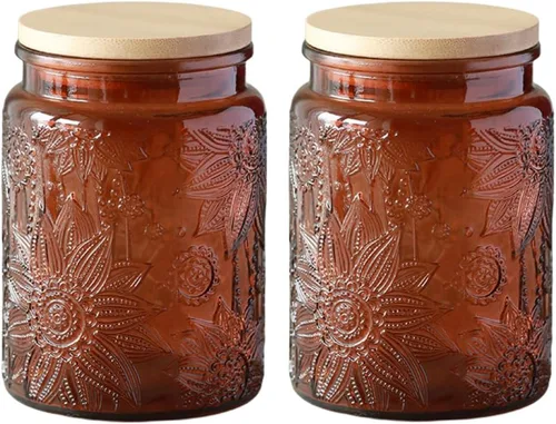 Vista 13 de ANSQU Tarro de vidrio vintage para almacenamiento en encimera de cocina, tarros de dulces con tapas, recipiente de café para café molido, tarro