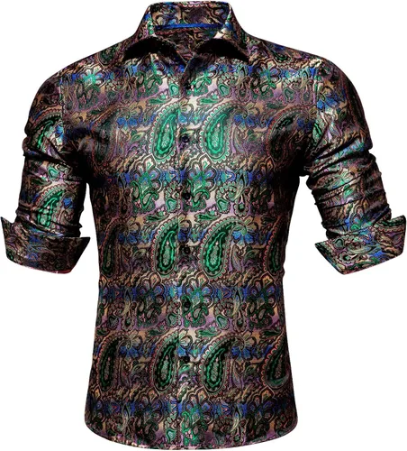 Vista 5 de Dubulle Camisa de vestir para hombre camisas de manga larga de cachemira floral para hombre camisas casuales con botones traje formal de boda