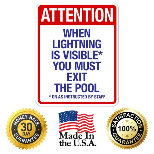 Vista 35 de Letrero con texto en inglés "Attention When Lightning is Visible You Must Exit The Pool - Letrero de piscina, 10 x 14 pulgadas, libre de óxido