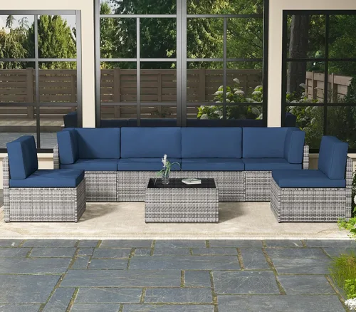Vista 11 de AECOJOY Juego de muebles de patio al aire libre de 7 piezas, sillas seccionales de conversación al aire libre con mesa auxiliar, patio seccional