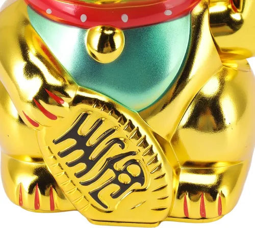 Vista 9 de Lucky Fortune Cat, gato de la suerte japonés con brazo agitado, figura de gato de buena suerte de Feng Shui, funciona con pilas, adorno
