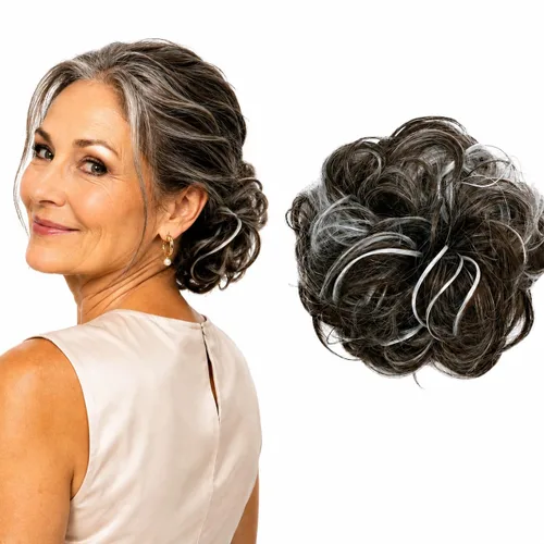 Vista 25 de CAISHA Postizo Grande Scrunchy Recogido Peinado Nupcial Rizado Moño Despeinado Marrón Chocolate Oscuro G2E