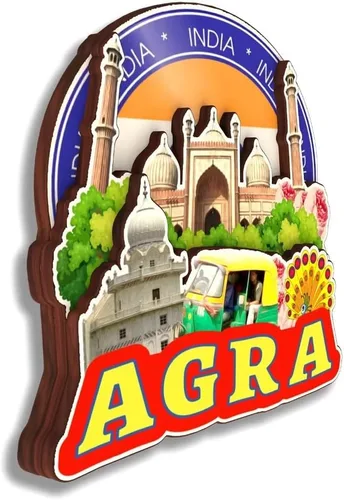 Vista 2 de Agra India - Imán de nevera de madera 3D de madera hecho a mano para viajes, recuerdos de ciudad, imán para nevera, decoración del hogar, regalo -719