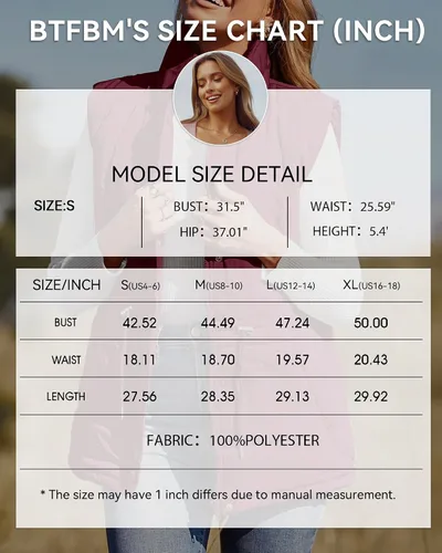 Vista 5 de BTFBM Chaleco casual para mujer, con botones, con cremallera, acolchado, con cordón, sin mangas, con bolsillos