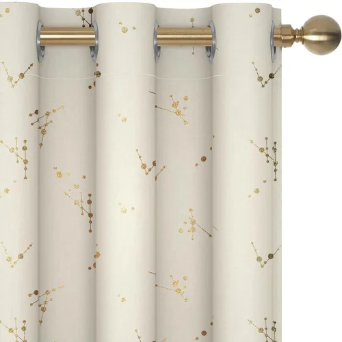 Vista 14 de Deconovo - Cortinas opacas con diseño dorado estampado y ojales, negro, de 42 pulgadas de ancho x 45 pulgadas de largo