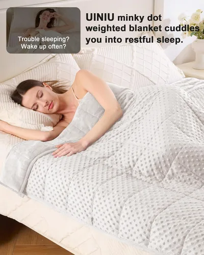 Vista 4 de Manta con peso para adultos, tamaño individual de 15 libras, suave y refrescante con lunares minky, manta transpirable para todas las estaciones