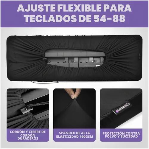 Vista 3 de Liquid Stands Funda para teclado de piano, cubierta antipolvo para 88 Funda protectora eléctrica digital con elastano de alta elasticidad y bloqueo