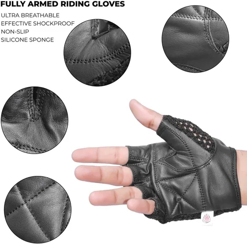 Vista 2 de Guantes de cuero acolchados con gel de levantamiento de pesas de malla para entrenamiento, ciclismo, gimnasio, color negro (XXL)