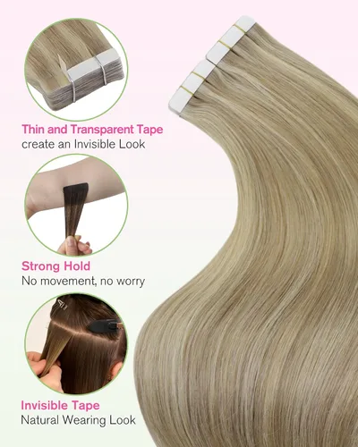 Vista 127 de YoungSee Extensiones de Cabello Humano con Cinta Balayage Extensiones de Cabello con Cinta Marrón Oscuro Extensiones de Cabello con Cinta Ombre