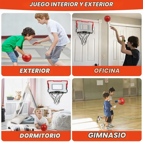 Vista 2 de Aro de baloncesto interior con 2 bolas y accesorios completos, sobre la puerta y mini aro para niños y adultos