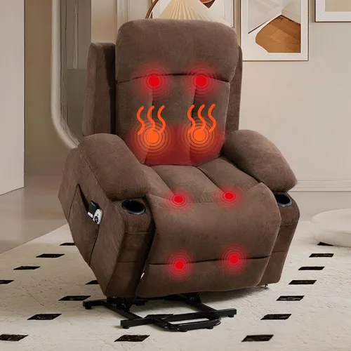 Vista 10 de Silla reclinable eléctrica para personas mayores con masaje por vibración y calor lumbar, silla elevadora para adultos con soporte para tazas