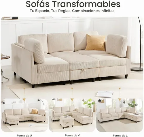 Vista 3 de KKL Sofá cama modular de 83 pulgadas de 6 plazas, sofá modular con otomana de almacenamiento, sofá cama convertible en forma de U / L para sala