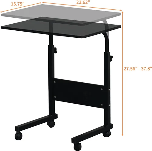 Vista 3 de Karl home Mesa móvil pequeña de 23.6 pulgadas, escritorio para computadora con ruedas, altura ajustable, carrito de computadora portátil, mesa
