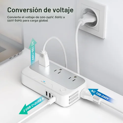 Vista 3 de Convertidor de voltaje universal EE.UU. a Europa, combo convertidor de viaje de 220 V a 110 V, adaptador europeo de reducción de voltaje de 250 W