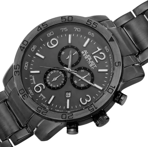 Vista 2 de August Steiner AS8097GN Reloj de pulsera con cronógrafo de cuarzo suizo con esfera gris para hombre, Gris, Cronógrafo