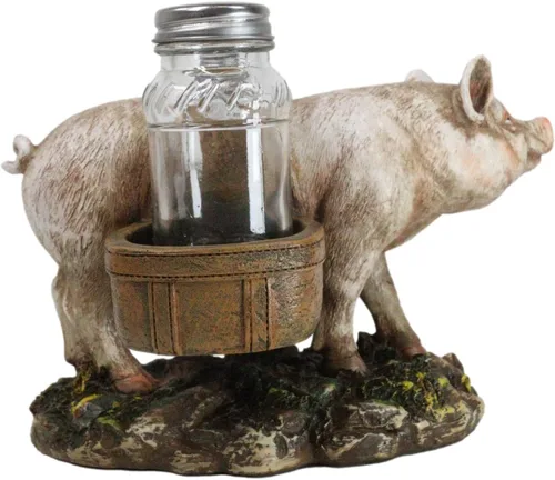 Vista 5 de Ebros Gift Animal Farm Barn Cerdo Porky con alforjas Sal Pimienta Titular Estatuilla Cerdo Cerdo Caprichoso Cerdo Tocino Piglet Estatua Organizador