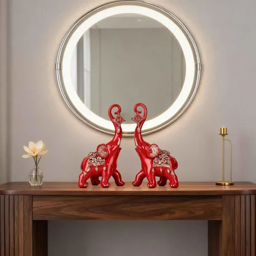 Vista 2 de Estatuas de elefante rojo para decoración del hogar, un par de estatuas de elefante de la suerte rojas y esculturas decorativas para la sala