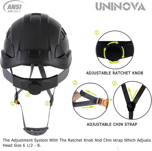 Vista 3 de Casco de seguridad – Casco aprobado por ANSI Z89.1 ajustable – Suspensión de trinquete de 6 puntos y cascos OSHA
