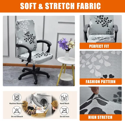 Vista 2 de CRFATOP - Funda para silla de oficina de computadora elástica con cremallera duradera - Funda universal giratoria para escritorio, funda de respaldo