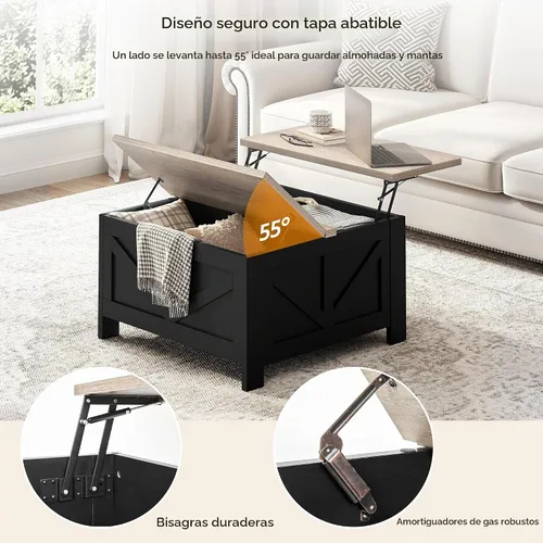 Vista 9 de Yaheetech - Mesa de centro con superficie superior abatible con almacenamiento, mesa de café cuadrada para sala de estar, mesas centrales de 31.5