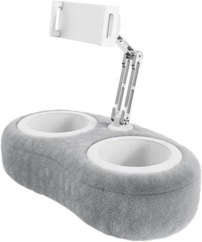 Vista 7 de SHUWEI Almohada para Kindle de regazo, soporte ajustable de aluminio con brazos y cuencos para aperitivos, clip giratorio de 360° para Kindle de Azul