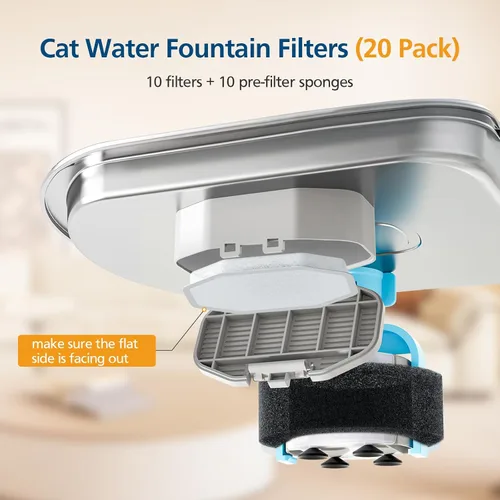 Vista 3 de Paquete de 20 filtros de repuesto para fuente de agua para gatos Rellaty & Neareal de acero inoxidable de 108 onzas / 3.2 L de flujo de agua