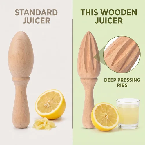 Vista 7 de Exprimidor de cítricos de madera, escariador manual de naranja limón con agarre ergonómico, herramienta exprimidora de frutas duradera
