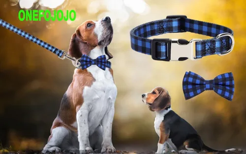 Vista 3 de Buffalo - Juego de collar y correa para perro a cuadros, collar de mascota con lazo, collar ajustable para perros machos y hembras, collar de perro