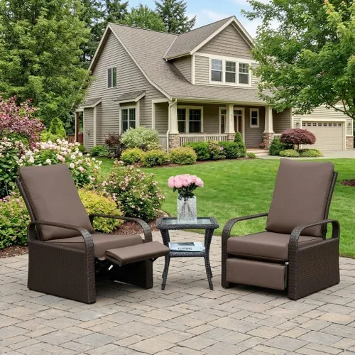 Vista 23 de Silla reclinable de aire libre para patio, resina de mimbre con cojines amortiguadores, auto ajustable, sofá de ratán, UV/Fade/Resistente al Mimbre