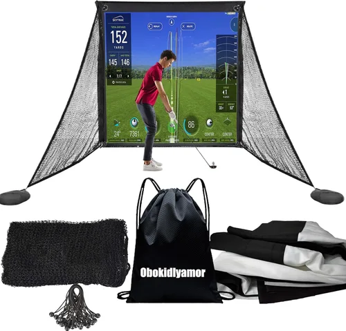 Vista 10 de 2 piezas de malla de golf con dos sacos de arena+bolsa de pantalla de golf+10 cuerdas de ojales para redes de golpe de golf, marco simulador
