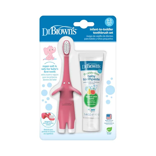 Vista 24 de Dr. Brown's Cepillo de dientes para bebés y niños pequeños, elefante, azul, 0-3 años