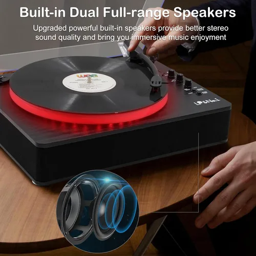 Vista 3 de LP&No.1 - Tocadiscos con altavoces estéreo incorporados, control LED, tocadiscos de vinilo de 3 velocidades con transmisión por correa