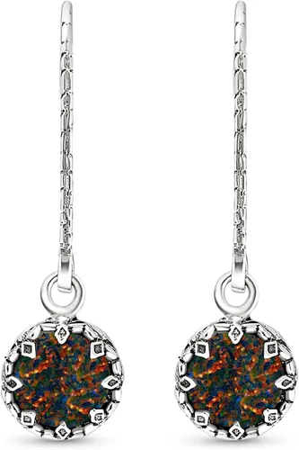 Vista 7 de Aretes colgantes de ópalo negro en plata de ley 925 – Aretes colgantes para mujer – Piedra natal de octubre de 0.315 pulgadas – Joyería pequeña